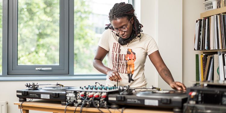 Research student at DJ deck in the School of Music
