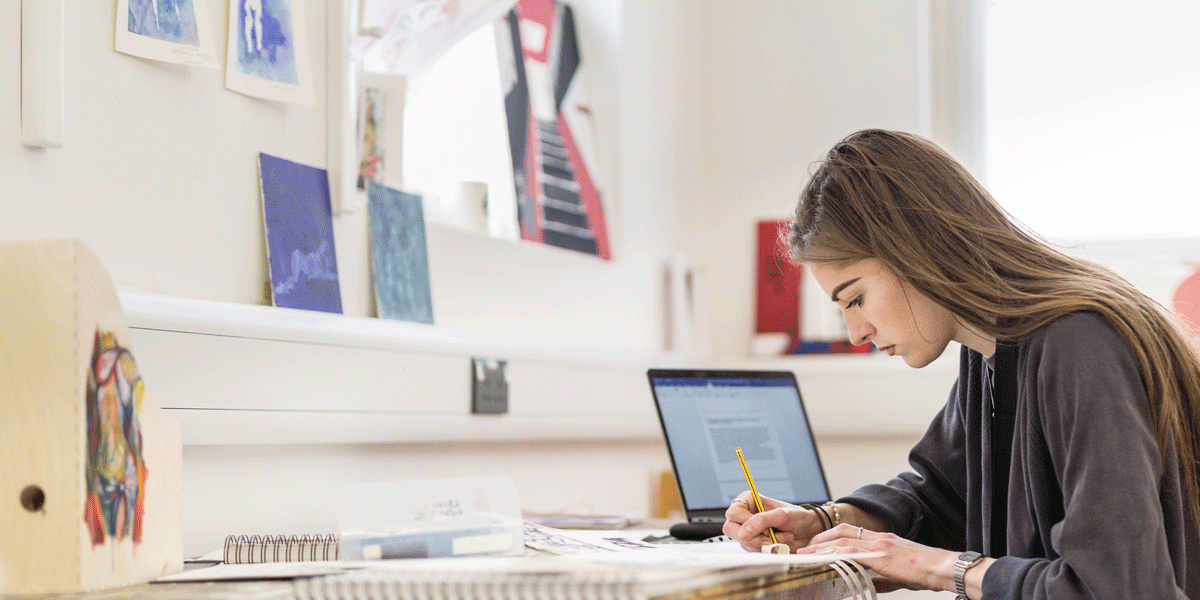 female student working in a studio