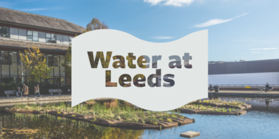 Roger Stephens Pond with a logo overlay that reads Water at Leeds