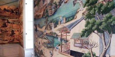 View of Chinese wallpaper in the East bedroom at Harewood House