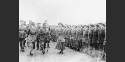 Field Marshal Lord John French inspects the Glasgow Battalion, Women's Volunteer Reserve, ca. 1915.