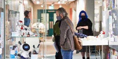 Visitors take in the 'Can robots care?' exhibition at the Thackray Medical Museum.