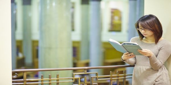 student reading in the brotherton library