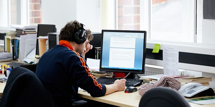 Student at computer desk